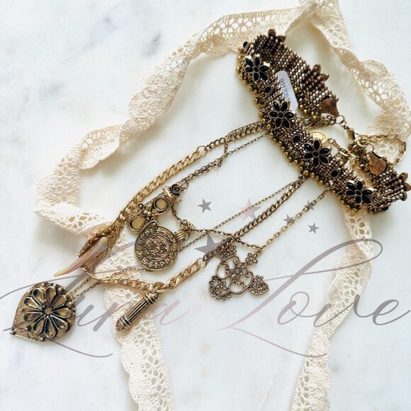 FREE PEOPLE x Ariana Ost Walsh Choker Necklace In Gold / Onyx NWT - Picture 2 of 6